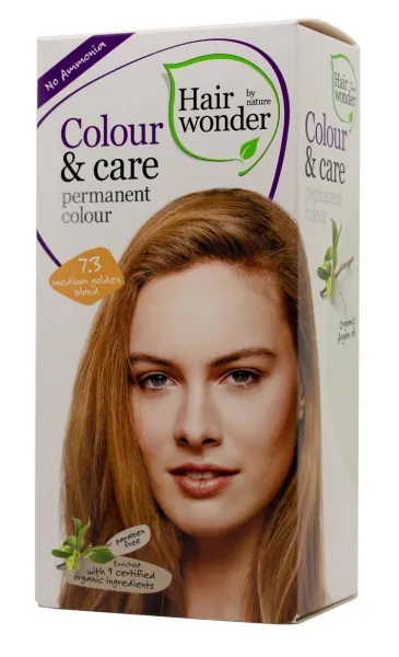 HAIRWONDER Colour&Care ilgalaikiai plaukų dažai be amoniako spalva vidutinė aukso blondinė 7.3