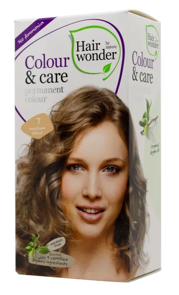 HAIRWONDER Colour&Care ilgalaikiai plaukų dažai be amoniako spalva vidutinė blondinė 7