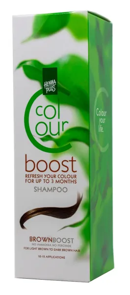 HENNAPLUS Colour Boost dažantis šampūnas su 8 ekologiškais augaliniais ekstraktais spalva ruda