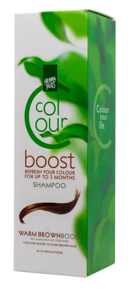 HENNAPLUS Colour Boost dažantis šampūnas su 8 ekologiškais augaliniais ekstraktais spalva šilta ruda