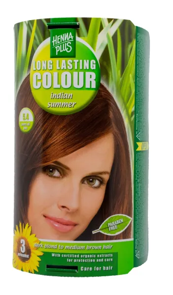 HENNAPLUS plaukų dažai ilgalaikiai su 9 ekologiškais ekstraktais spalva Indijos vasara  5.4