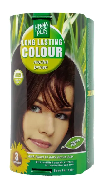HENNAPLUS plaukų dažai ilgalaikiai su 9 ekologiškais augaliniais ekstraktais spava kavos ruda 4.03