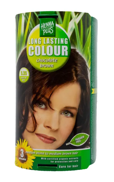 HENNAPLUS plaukų dažai ilgalaikiai su 9 ekologiškais augaliniais ekstraktais šokolado ruda 5.35