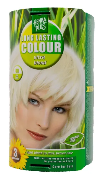 HENNAPLUS (spalva: Ultra Blond 00) plaukų dažai ilgalaikiai su 9 ekologiškais augaliniais ekstraktais