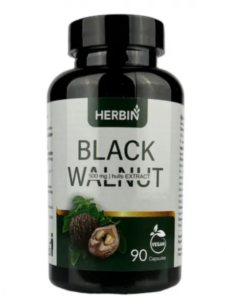 Maisto papildas HERBIN Juodojo riešutmedžio kiautų ekstraktas 500mg kapsulės N90