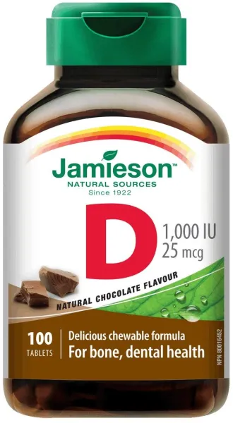 Maisto papildas JAMIESON Vitaminas D 1.000 IU kramtomosios tabletės N100