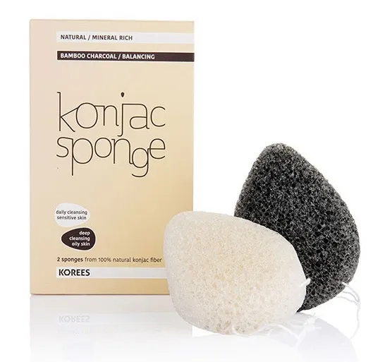 Veido kempinėlė KONJAC SPONGE (balta/juoda) 2vnt
