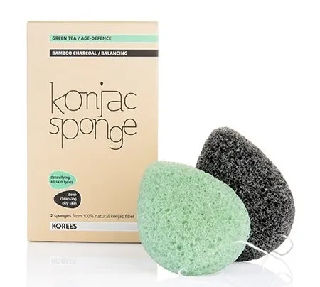 Veido kempinėlė KONJAC SPONGE (žalia/juoda) 2vnt
