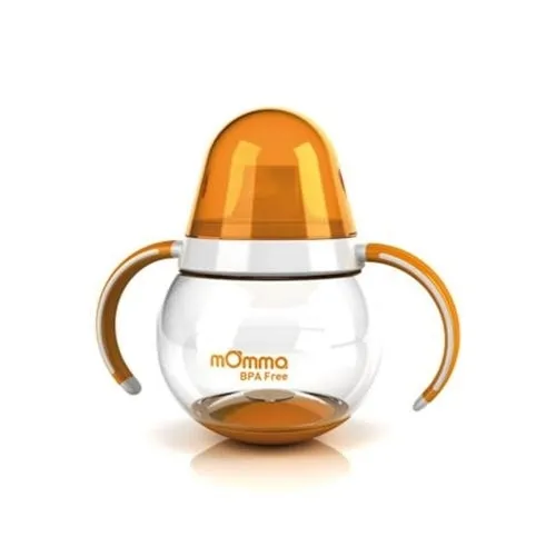 Dviejų ąselių neišlaistomas puodelis su kanduku MOMMA 250ml oranžinis (nuo 9 mėn)
