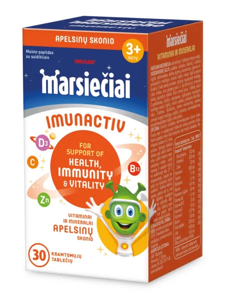 Maisto papildas vaikams MARSIEČIAI IMUNACTIV apelsinų skonio kramtomos tabletės N30