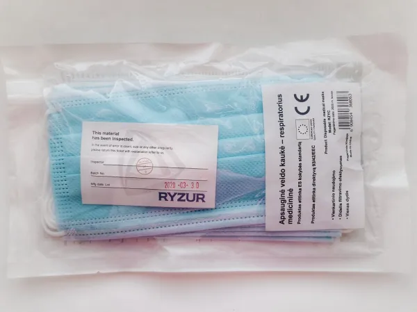 Medicininė 3-jų sluoksnių vienkartinė veido kaukė, steriliame įpakavime (10 vnt)