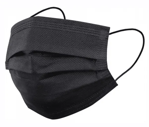 Medicininės 3-jų sluoksnių vienkartinės veido kaukės dėžutėje, juodos spalvos (50 vnt)