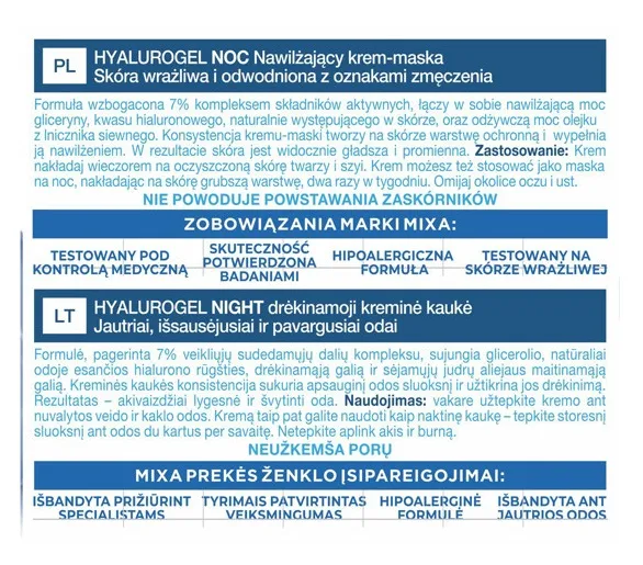 MIXA Hyalurogel naktinis kremas - kaukė 50ml