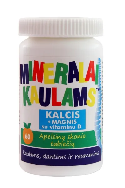 Maisto papildas NEW NORDIC mineralai kaulams apelsinų skonio kramtomosios tabletės N60