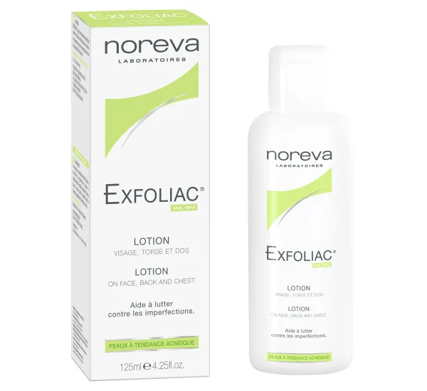 NOREVA EXFOLIAC losjonas veidui, nugarai, krūtinei inkštirais užterštai odai 125ml