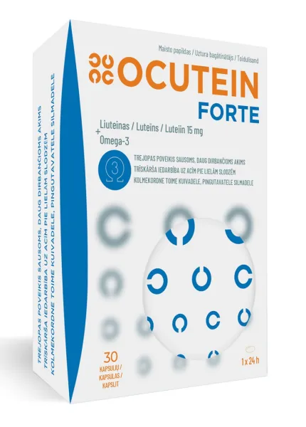 Maisto papildas OCUTEIN FORTE Liuteinas 15 mg + Omega-3 N30
