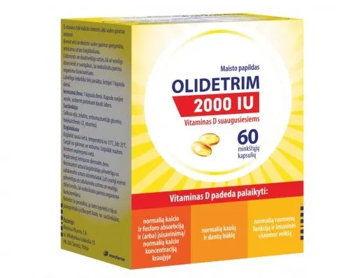 Maisto papildas Olidetrim 2000TV vitaminas D minkštosios kapsulės N60