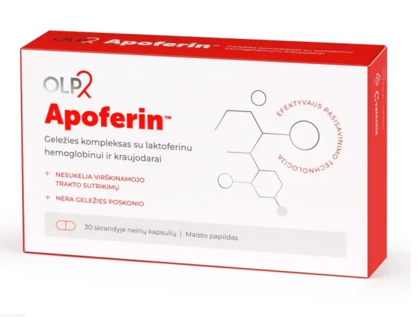 Maisto papildas OLP Apoferin geležies kompleksas su laktoferinu hemoglobinui ir kraujodarai kapsulės N30