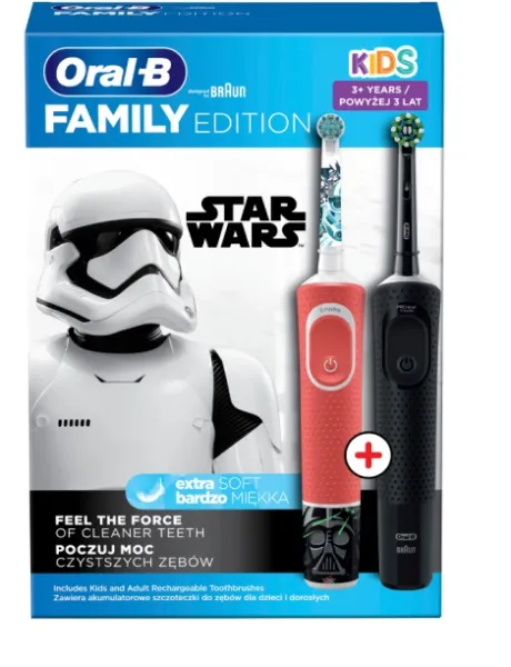 ORAL-B elektrinių dantų šepetėlių rinkinys 1+1 (2 vnt): VITALITY D 100 + VITALITY STAR WARS