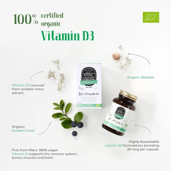 Maisto papildas ROYAL GREEN BIO Vitaminas D3 1000TV veganiškos kaps. N60