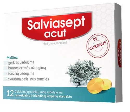 SALVIASEPT acut be cukraus pastilės N12