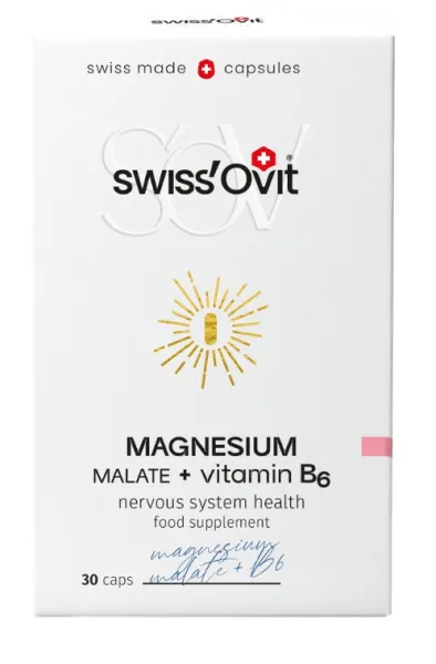 Maisto papildas SWISSOVIT Magnio malatas + vitaminas B6 kapsulės N30