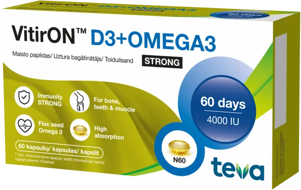 Maisto papildas VITIRON D3 + Omega3 Strong 4000TV kapsulės N60