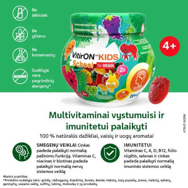 Maisto papildas VITIRON KIDS School for BRAIN smegenims kramtomieji guminukai N50