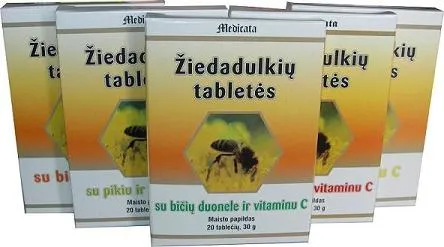 Žiedadulkių tabletės su bičių duonele ir vitaminu C N20