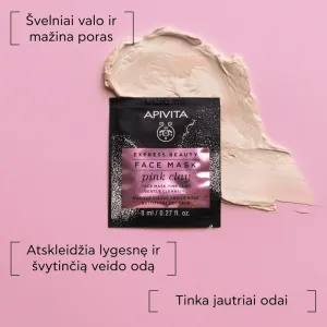 APIVITA EXPRESS BEAUTY kaukė veido su rausvuoju moliu šveliai valanti 8ml N2