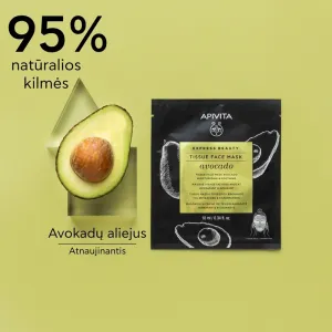 APIVITA EXPRESS BEAUTY lakštinė veido kaukė su avokadais drėkinanti N1