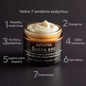 APIVITA QUEEN BEE LIGHT veido kremas normaliai/mišriai odai 50ml