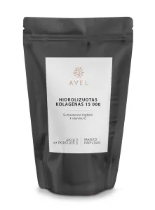 Maisto papildas AVEL HIDROLIZUOTAS KOLAGENAS 15 000 su hialurono rūgštimi ir vitaminu C 410g 27 porcijos (milteliai)