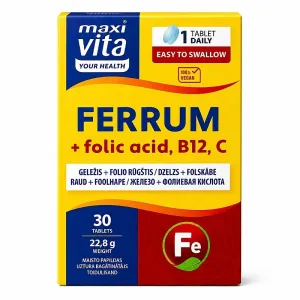 Maisto papildas MAXIVITA Geležis + folio rūgštis + B12 - Vitaminas C tabletės N30