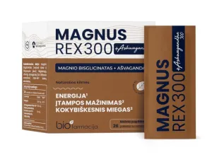Maisto papildas MAGNUS REX 300 + Ashwagandha 300 milteliai pakeliuose N26