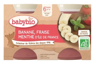 BABYBIO ekologiška banannų, braškių ir mėtų tyrelė (nuo 6 mėn.) 2x130g