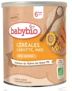 BABYBIO ekologiška grūdų košė su morkomis ir kukurūzais (nuo 6 mėn.) 220g