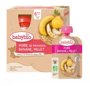BABYBIO ekologiška kriaušių, obuolių ir soro kruopų tyrelė (nuo 6 mėn.) 4x90g
