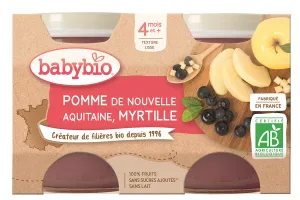 BABYBIO ekologiška mėlynių ir obuolių tyrelė (nuo 4 mėn.) 2x130g