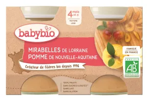 BABYBIO ekologiška "Mirabelle" slyvų ir obuolių tyrelė (nuo 4 mėn.) 2x130g
