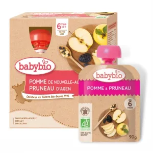 BABYBIO ekologiška obuolių ir slyvų tyrelė (nuo 6 mėn.) 4x90g