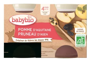 BABYBIO ekologiška obuolių ir slyvų tyrelė (nuo 4 mėn.) 2x130g