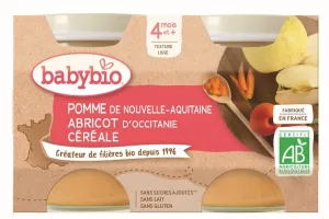 BABYBIO ekologiška vaisių ir javų tyrelė (nuo 4 mėn.) 2x130g