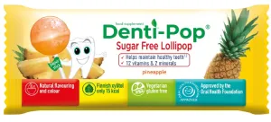 DENTI-POP ananasų skonio čiulpinukas praturtintas 12 vitaminų ir 2 mineralų kompleksu