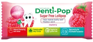 DENTI-POP aviečių skonio čiulpinukas su vitaminu C ir D