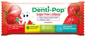 DENTI-POP braškių skonio čiulpinukas su vitaminu C ir D