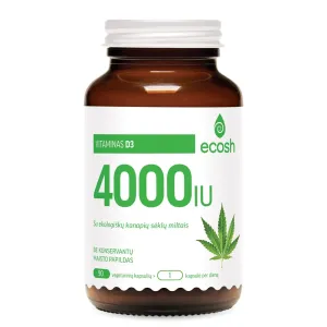 Maisto papildas ECOSH vitaminas D3, 4000IU, su kanapių sėklų miltais kapsulės N90