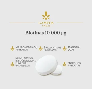 Maisto papildas GAMTOS NAMAI Biotinas 10 000 tabletės N60