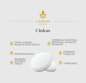 Maisto papildas GAMTOS NAMAI Biologiškai aktyvus cinko bisglicinatas tabletės N90