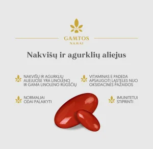 Maisto papildas GAMTOS NAMAI Nakvišų ir agurklių aliejus minkštosios kapsulės N60